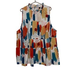 Emery Rose Women’s 4X Colorful Sleeveless Ruffled Neck Top Plus Size